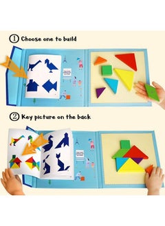 NIBEMINENT Wooden Tangram Travel Game Magnetic Puzzle Book Tangrams Jigsaw Shapes With Solution Traveler Challenge Iq Educational Toy For 3-99 Years  - Image 2