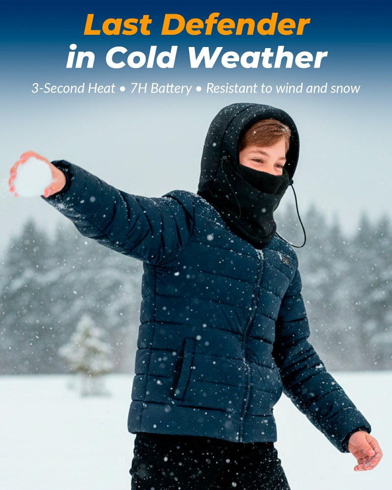 PEONYRISE Heated Sherpa Balaclava Thermal Gear for Kids Youth 8-12 boys Girls Electric Neck Gaiter Face Mask Rechargeable for Ski Motorcycle Hunting snowboarding Winter Cold Weather Accessories Accesorios Black - Image 2