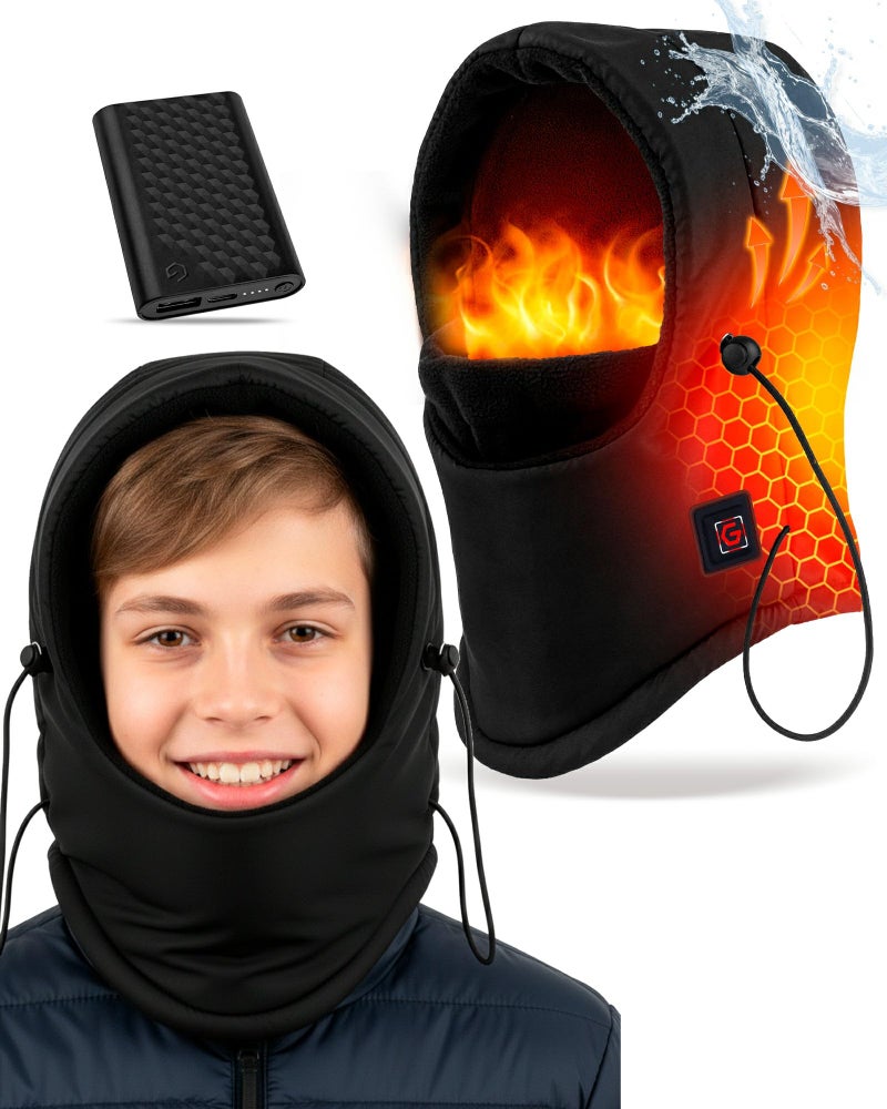 PEONYRISE Heated Sherpa Balaclava Thermal Gear for Kids Youth 8-12 boys Girls Electric Neck Gaiter Face Mask Rechargeable for Ski Motorcycle Hunting snowboarding Winter Cold Weather Accessories Accesorios Black - Image 1