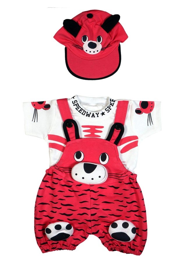 Trendy Dukaan Baby Boy's And Baby Girl's Dungaree Set / Romper Set with T-Shirt (12 Months - 24 Months, Rani) - Image 1
