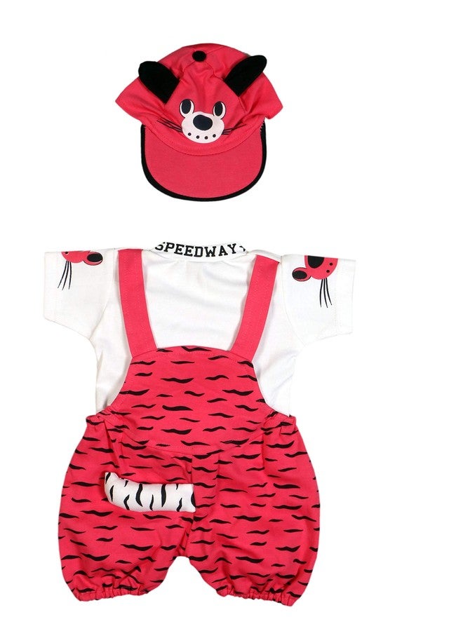 Trendy Dukaan Baby Boy's And Baby Girl's Dungaree Set / Romper Set with T-Shirt (12 Months - 24 Months, Rani) - Image 2