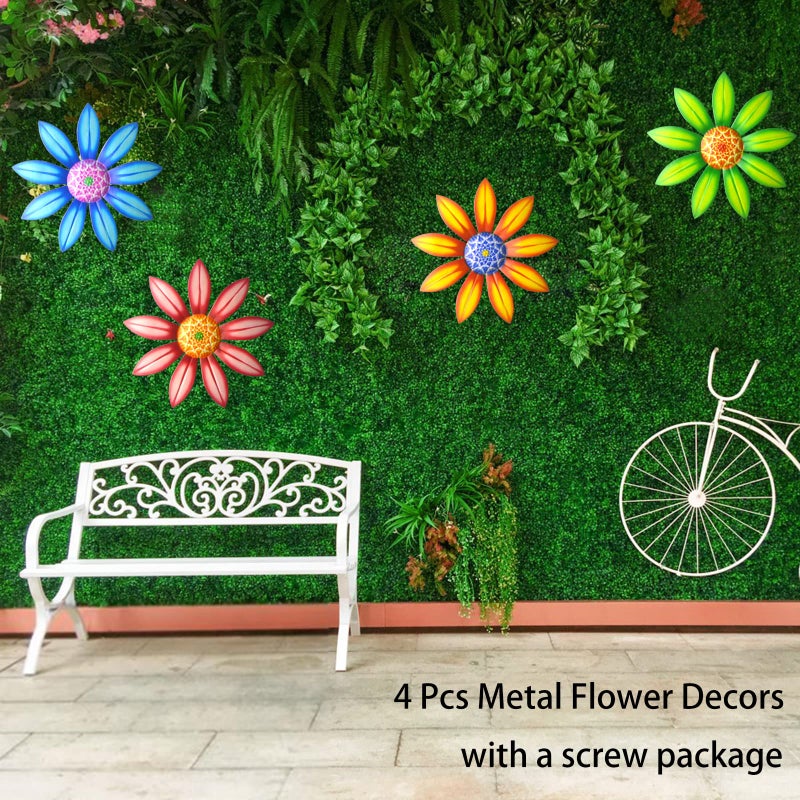 Gooyule Metal Flower Wall Art - Colorful Floral Decor for Indoor Outdoor Hanging - Home Office Garden Yard Wall Decoration Set (Metal Flower Decor A) - Image 2