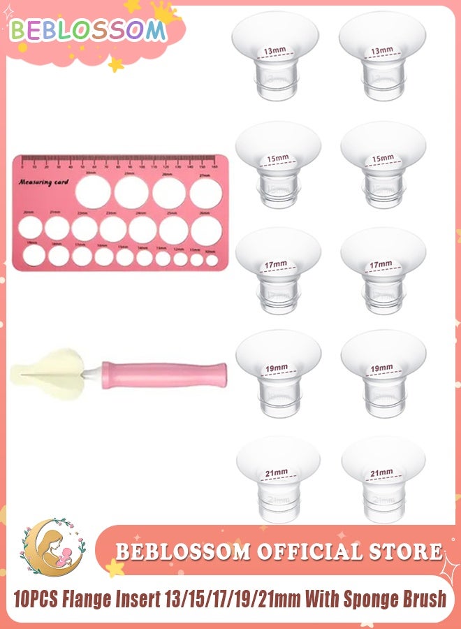 بيبلوسوم ١٠ قطع من حشوات الفلنجة ١٣/١٥/١٧/١٩/٢١ مم مع فرشاة إسفنجية، متوافقة مع مضخة الثدي Momcozy S12 Pro/S9 Pro/S12/S9، بديل سيليكوني لمضخة الثدي ذات الفلنجة ٢٤ مم، ملحقات مضخة خالية من مادة BPA لراحة وكفاءة أفضل. - Image 1