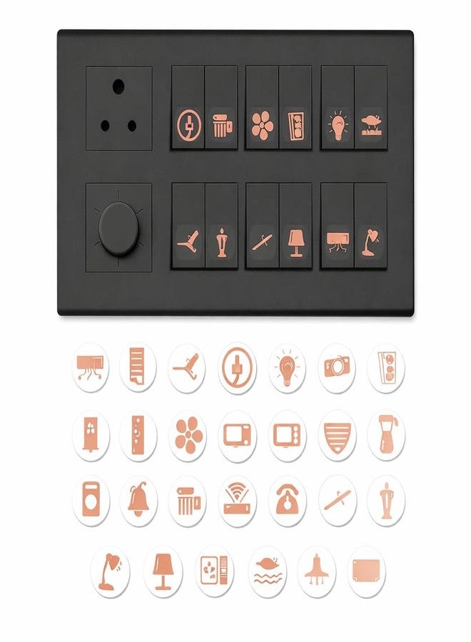 SEER Switch Board Stickers for Home and Office, Self Adhesive, Transparent, Rose Gold, 1.5 cm, 30 Icons, 450 Pcs Rose Gold - Image 1
