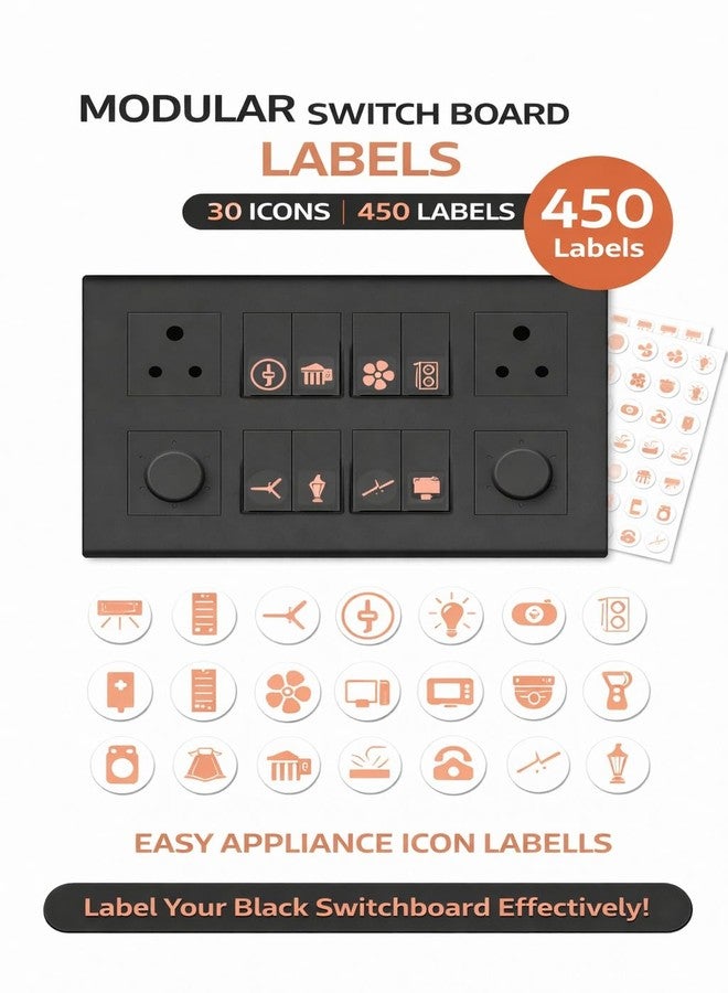 SEER Switch Board Stickers for Home and Office, Self Adhesive, Transparent, Rose Gold, 1.5 cm, 30 Icons, 450 Pcs Rose Gold - Image 2