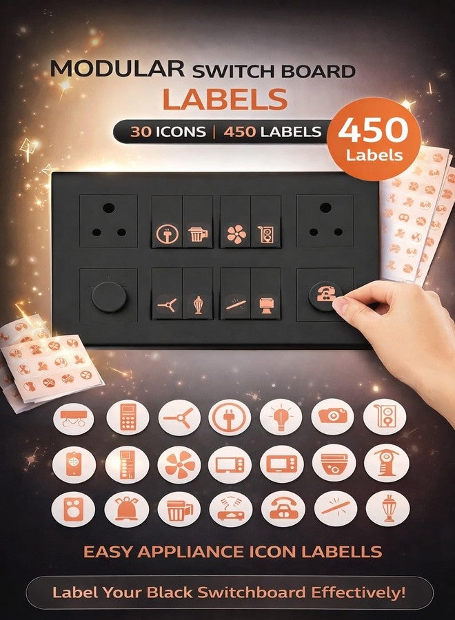 SEER Switch Board Stickers for Home and Office, Self Adhesive, Transparent, Rose Gold, 1.5 cm, 30 Icons, 450 Pcs Rose Gold - Image 3