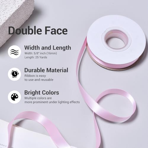 YAMA Light Pink Double Face Satin Ribbon 5/8 Inch 25 Yards Baby Pink Ribbon for Gift Package Wrapping,Floral Design,Hair Bow Clip Making,Crafting,Sewing,Wedding Decor - Image 3