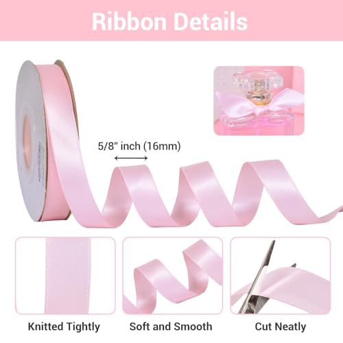 YAMA Light Pink Double Face Satin Ribbon 5/8 Inch 25 Yards Baby Pink Ribbon for Gift Package Wrapping,Floral Design,Hair Bow Clip Making,Crafting,Sewing,Wedding Decor - Image 2