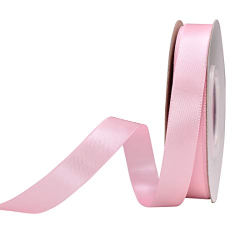 YAMA Light Pink Double Face Satin Ribbon 5/8 Inch 25 Yards Baby Pink Ribbon for Gift Package Wrapping,Floral Design,Hair Bow Clip Making,Crafting,Sewing,Wedding Decor - Image 1
