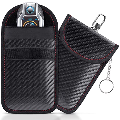 Lanpard Faraday Bag for Key Fob2 Pack Faraday Cage Protector Car RFID Signal Blocking Key Fob Protector DoubleLayers of Shielding Carbon Fiber Material AntiTheft Faraday Pouch
