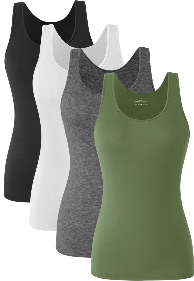 Orrpally Basic Tank Tops for Women Undershirts Tanks Top Lightweight Camis Tank Tops 4-Pack Black White Gray ArmyGreen L - Image 1