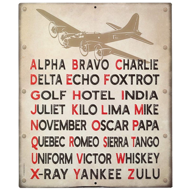 Open Road Brands Pilot Code Phonetic Alphabet Embossed Metal Sign - Image 1