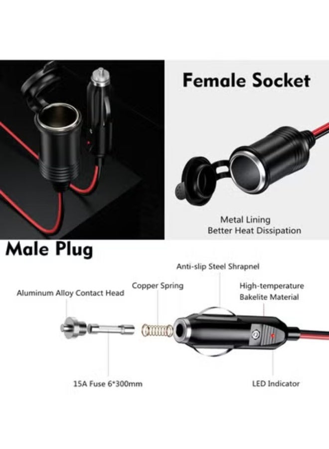 fantasize 13FT Cigarette Lighter Extension Cord, 12V 24V Cigarette Lighter Plug to Socket 16AWG Heavy Duty Extension Cable with 15A Fuse and LED Indicator Car Cigarette Lighter Aux Socket Plug Connector - Image 3