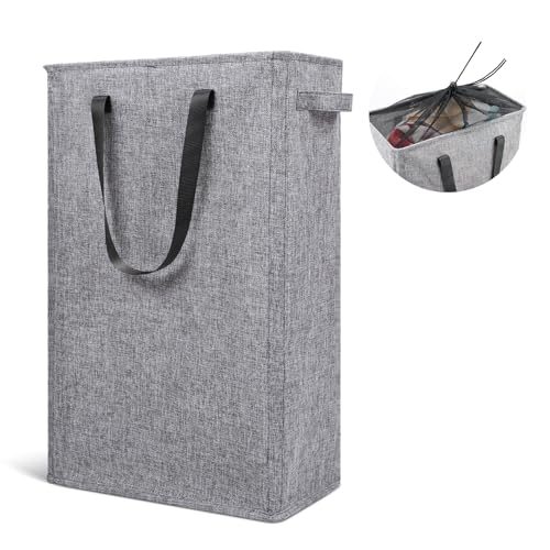 Odonata Slim Laundry Hamper Handles Collapsible Laundry Basket Thin Dirty Clothes Basket Narrow Laundry Bag Foldable Dirty Hamper 45L Heather Grey - Image 1