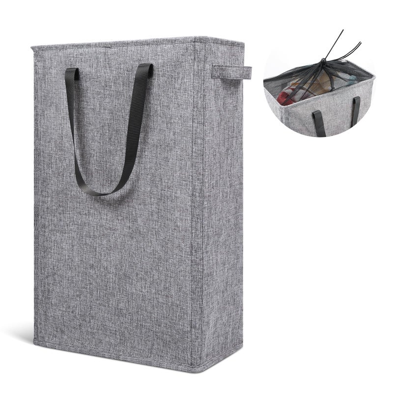 Odonata Slim Laundry Hamper Handles Collapsible Laundry Basket Thin Dirty Clothes Basket Narrow Laundry Bag Foldable Dirty Hamper 45L Heather Grey - Image 2