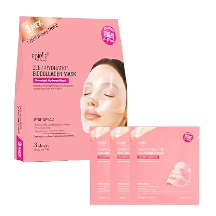 Epielle Deep Hydration BioCollagen Mask 3 Count, Overnight Hydrogel Facial Mask with 500DA Ultra-Low Molecular Collagen, Hyaluronic Acid & Galactomyces Ferment Filtrate, Korean Skin Care - Image 1