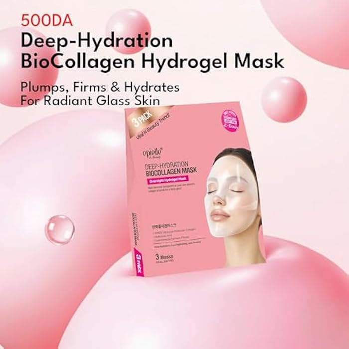 Epielle Deep Hydration BioCollagen Mask 3 Count, Overnight Hydrogel Facial Mask with 500DA Ultra-Low Molecular Collagen, Hyaluronic Acid & Galactomyces Ferment Filtrate, Korean Skin Care - Image 2