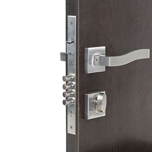CRUST Premium Rose Mortise Door Lock Handle Set/Mortise Lock with Brass Lock Body and 60 mm One Side Key Cylinder Set with 3 Brass Computer Keys (GRIK, Matt Satin) - Image 4