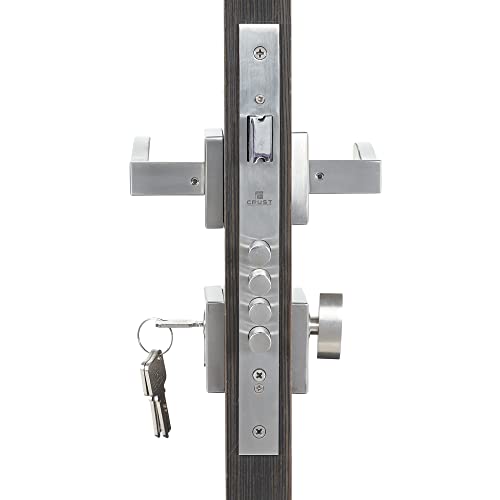 CRUST Premium Rose Mortise Door Lock Handle Set/Mortise Lock with Brass Lock Body and 60 mm One Side Key Cylinder Set with 3 Brass Computer Keys (GRIK, Matt Satin) - Image 5
