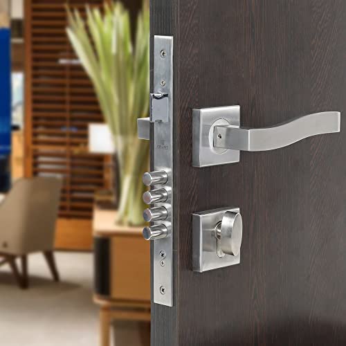 CRUST Premium Rose Mortise Door Lock Handle Set/Mortise Lock with Brass Lock Body and 60 mm One Side Key Cylinder Set with 3 Brass Computer Keys (GRIK, Matt Satin) - Image 2