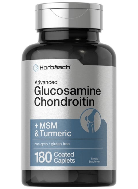 Horbäach Glucosamine Chondroitin | Plus MSM & Turmeric | 180 Coated Caplets | Non-GMO, Gluten Free Supplement