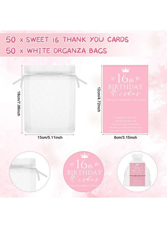 Misdary 25 Sets Sweet 16 Favors for Guests Include 13 Wish Bracelets with Heart Charm 12 Star Charm Adjustable Bracelets with Thank You Cards 16th Birthday Party Favors 16 Years Birthday Supply - Image 3