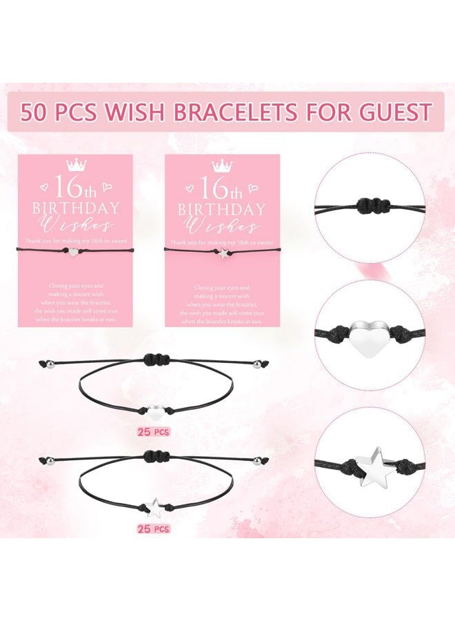 Misdary 25 Sets Sweet 16 Favors for Guests Include 13 Wish Bracelets with Heart Charm 12 Star Charm Adjustable Bracelets with Thank You Cards 16th Birthday Party Favors 16 Years Birthday Supply - Image 2