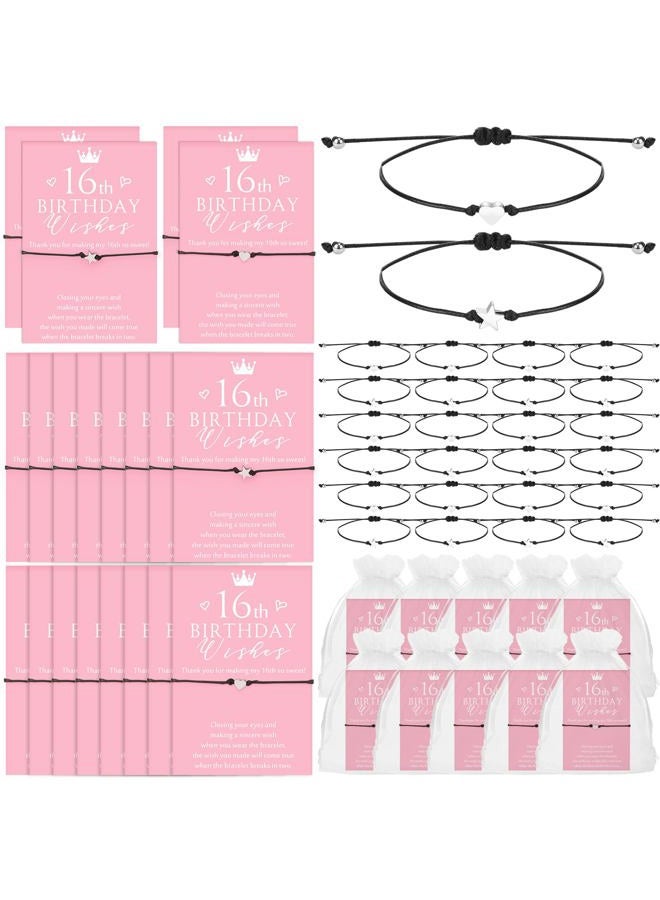 Misdary 25 Sets Sweet 16 Favors for Guests Include 13 Wish Bracelets with Heart Charm 12 Star Charm Adjustable Bracelets with Thank You Cards 16th Birthday Party Favors 16 Years Birthday Supply - Image 1