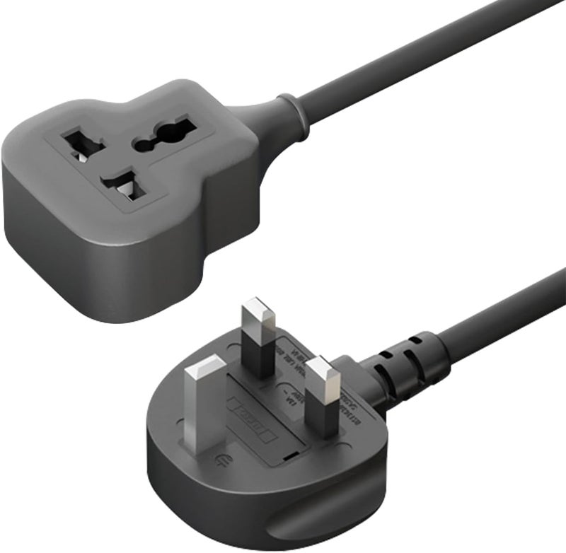 Extension Lead 3m,Single Socket Extension Lead,UK 3 Pin Plug Power Strip(13A,3250W Max), Sturdy Plug Extension for Travel, Home, Office,& Interior Renovatio(3M/Black) - Image 1