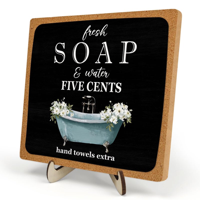 DMADNF Bathroom Decor, Vintage Bathroom Wood Plaque Sign, Life is Like The Bathroom Sign Desk Decor, Farmhouse Decor for Shelf Bathroom Toilet Home Decor 5.9x5.9 Inch (black-2) - Image 1