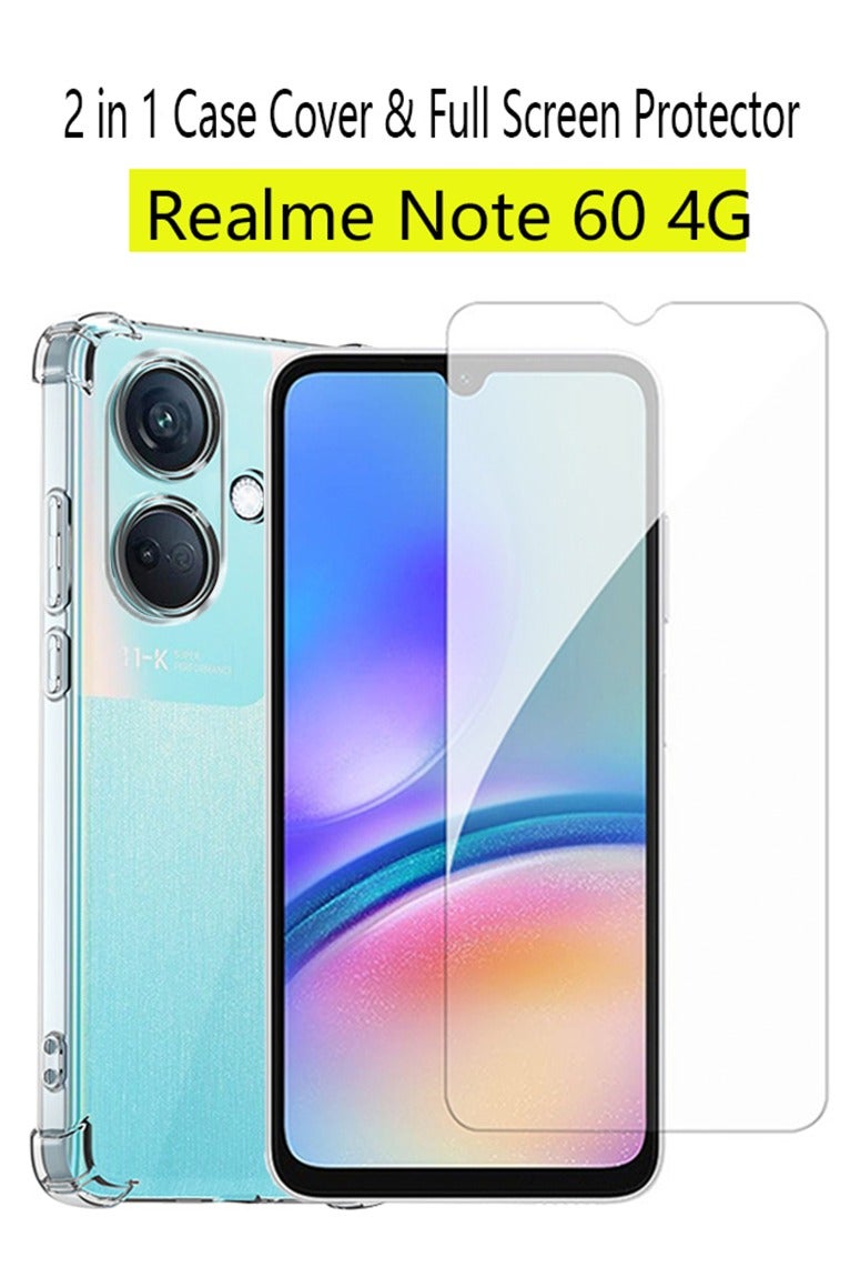 2 في 1 RealMe ملاحظة 60 4G حالة الهاتف المحمول وشاشة فيلم واقية - واقية من الصدمات شفافة رقيقة جدا تبو حماية الهاتف المحمول حالة تغطية كاملة حساسة اللمس تشديد الزجاج شاشة فيلم واقية - Image 1