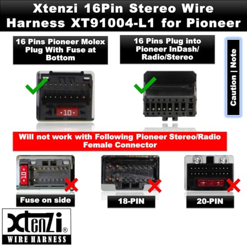 Xtenzi 16Pin Car Radio Power Wire Harness Connector Compatible with Pioneer AVH-X8500BHS, AVH-X5500, AVH-X4500, AVH-X3500, AVH-X2500, AVH-X1500 - XT91004-L1 - Image 5