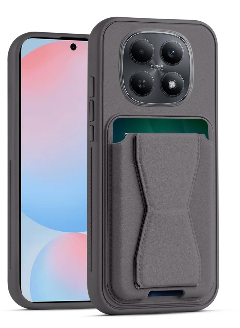 غطاء خلفي من الجلد مع محفظة بطاقات، جراب قابل للطي ومقاوم للصدمات، متوافق مع هاتف Xiaomi Redmi Note 15 Pro 5G (رمادي داكن)