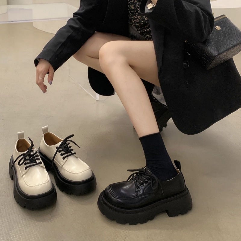 Mary Jane Small Leather Shoes 2025 Summer Trendy Lace-Up Thick-Soled Height-Increasing British Style Lazy Thin Platform Thick-Soled Style - Image 3