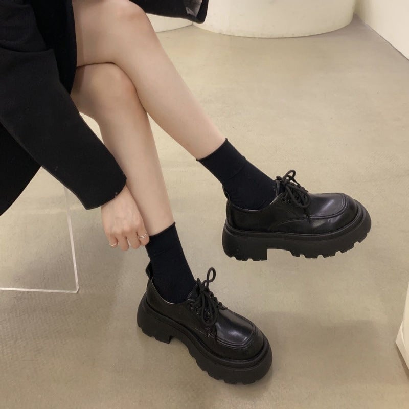 Mary Jane Small Leather Shoes 2025 Summer Trendy Lace-Up Thick-Soled Height-Increasing British Style Lazy Thin Platform Thick-Soled Style - Image 1