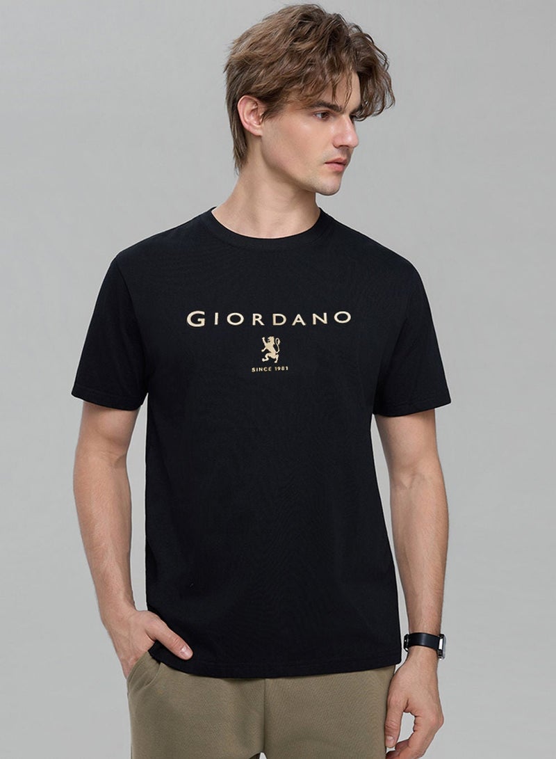 GIORDANO تي شيرت رجالي ضيق من القطن بتصميم مميز على شكل طاقية - Image 1