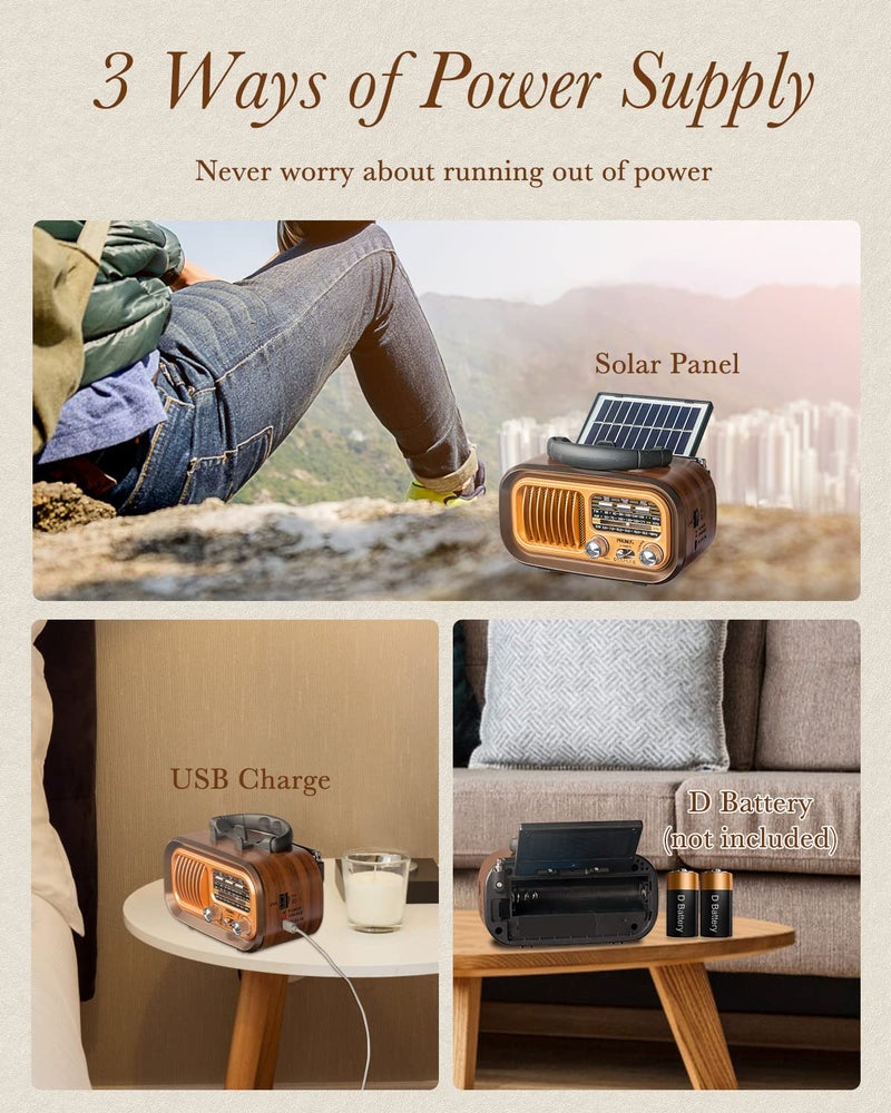 PRUNUS J-150BTS Portable FM Radio with Bluetooth Speaker, USB, Micro SD Card Slot, MP3 Player 3 Bands with a Solar Panel(Gold) - Image 4