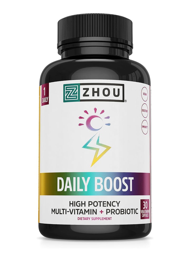 Zhou Nutrition - Daily Boost Multivitamin With Probiotic, Zinc, Vitamin C, D3, B Complex For Immune Support, Energy And Digestive Health  30 Servings - Image 1