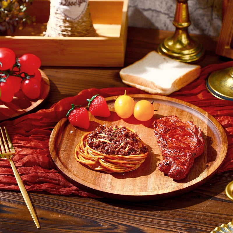 Rtteri 12 Pcs Acacia Wood Dinner Plates Round Wood Dishes Wooden Charger Serving Tray Easy Cleaning Lightweight Unbreakable Classic Plate for Snack Dessert Housewarming Gift095 Inches - Image 3