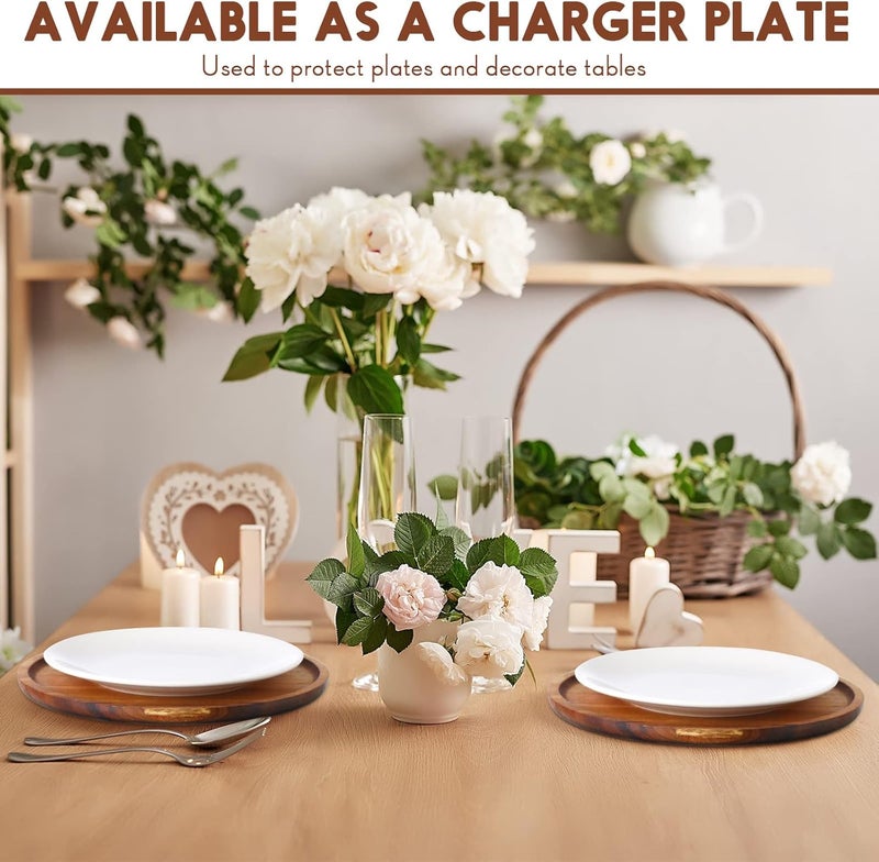Rtteri 12 Pcs Acacia Wood Dinner Plates Round Wood Dishes Wooden Charger Serving Tray Easy Cleaning Lightweight Unbreakable Classic Plate for Snack Dessert Housewarming Gift095 Inches - Image 5