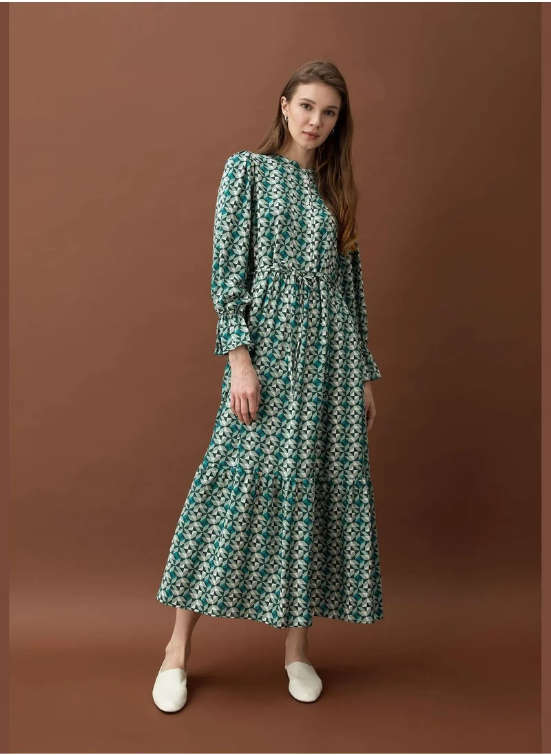 DeFacto Regular Fit Long Sleeve Printed Viscose Maxi Dress