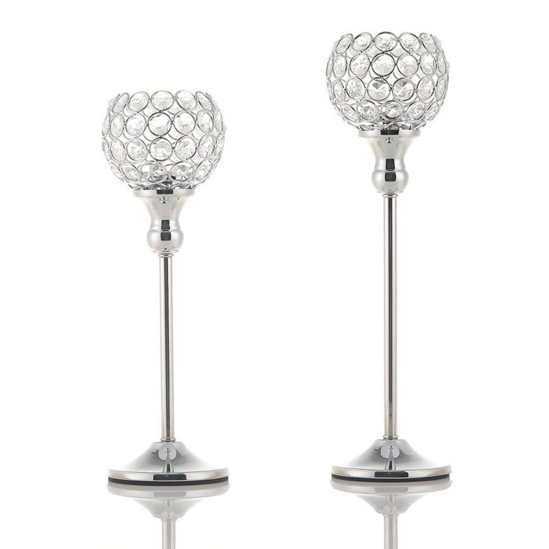 VINCIGANT Silver Crystal Votive Candle Holders Set of 2 for Table Centerpieces, Wedding Dinning Room Table Tealight Candle Stand,Christmas Housewarmin - Image 1
