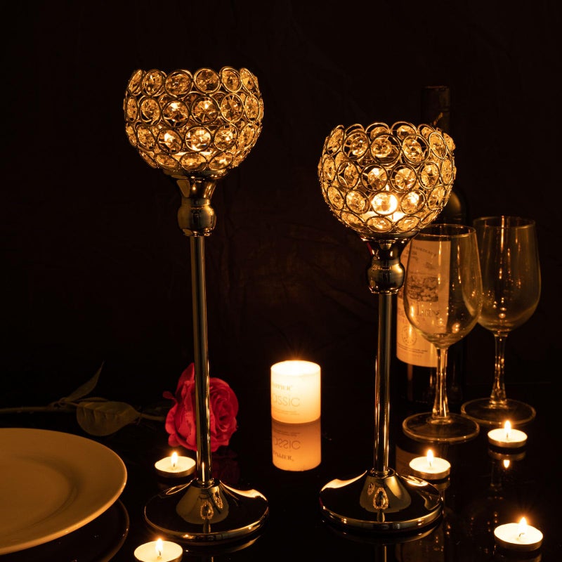 VINCIGANT Silver Crystal Votive Candle Holders Set of 2 for Table Centerpieces, Wedding Dinning Room Table Tealight Candle Stand,Christmas Housewarmin - Image 3