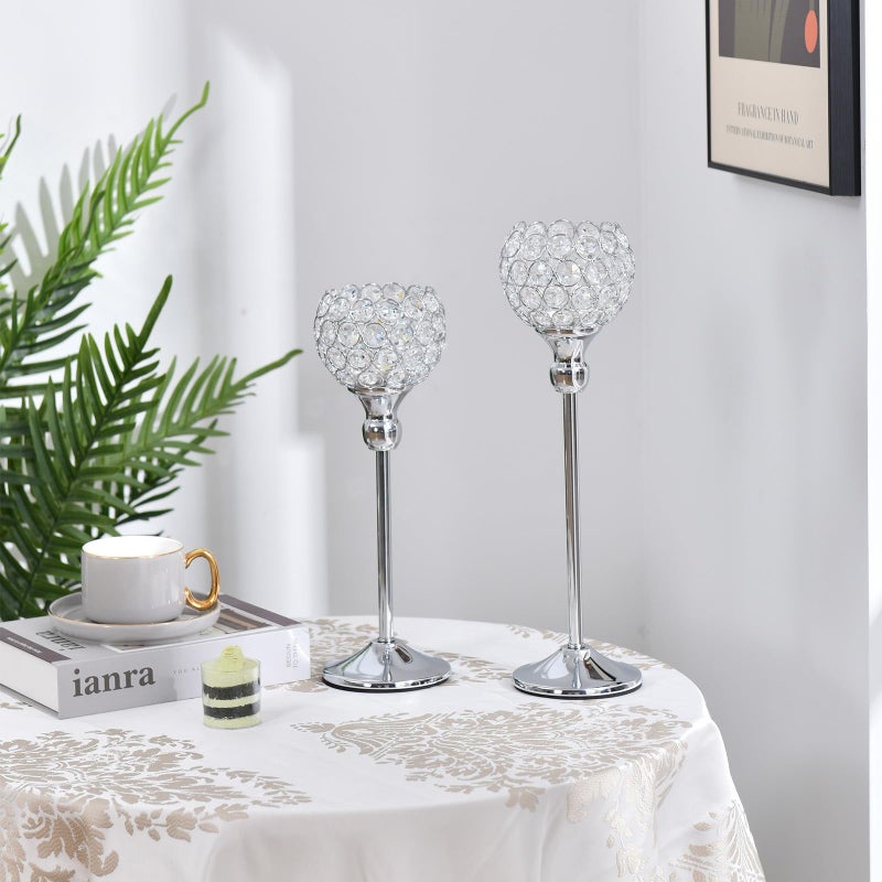 VINCIGANT Silver Crystal Votive Candle Holders Set of 2 for Table Centerpieces, Wedding Dinning Room Table Tealight Candle Stand,Christmas Housewarmin - Image 2