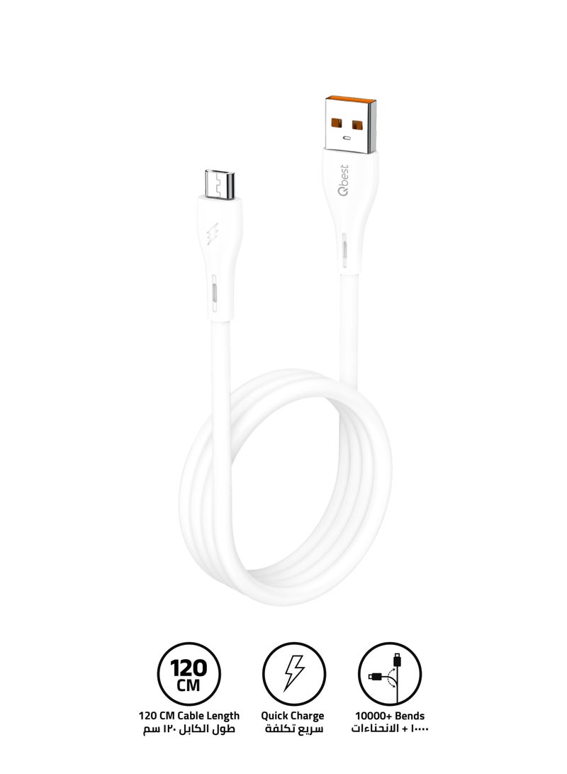 Qbest 6.0A Fast Charging USB to Micro Cable 1.2M – High-Speed Data Transfer, Durable Design for Android Devices - White - Image 1