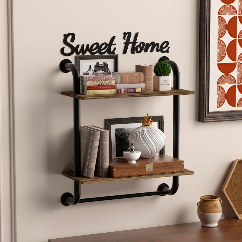 Tinpin Bathroom Shelves Wall Mounted, Rustic Farmhouse Pipe Shelves, 2-Tier, Industrial Shelving Over Toilet, Floating Shelf Decor for Bathroom, Kitchen, Bedroom, Living Room 17.3 inch - Image 4