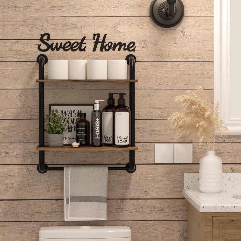 Tinpin Bathroom Shelves Wall Mounted, Rustic Farmhouse Pipe Shelves, 2-Tier, Industrial Shelving Over Toilet, Floating Shelf Decor for Bathroom, Kitchen, Bedroom, Living Room 17.3 inch - Image 2