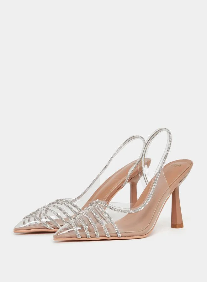 Styli Embellished Stiletto Heel Slingback Pump