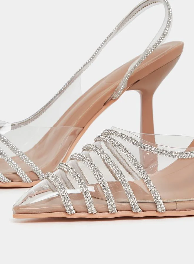 Styli Embellished Stiletto Heel Slingback Pump
