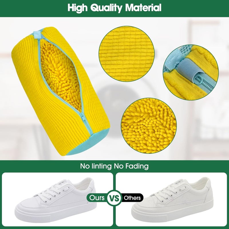 Gardon Shoe Cleaning Bag,Shoe Washing Bag For Washing Machine,Laundry Bag For Shoes,Fluffy Fibers 360° Wrap-Around Cleaning,Reusable Washer Shoe Bag（Yellow， 2 Pack） - Image 5